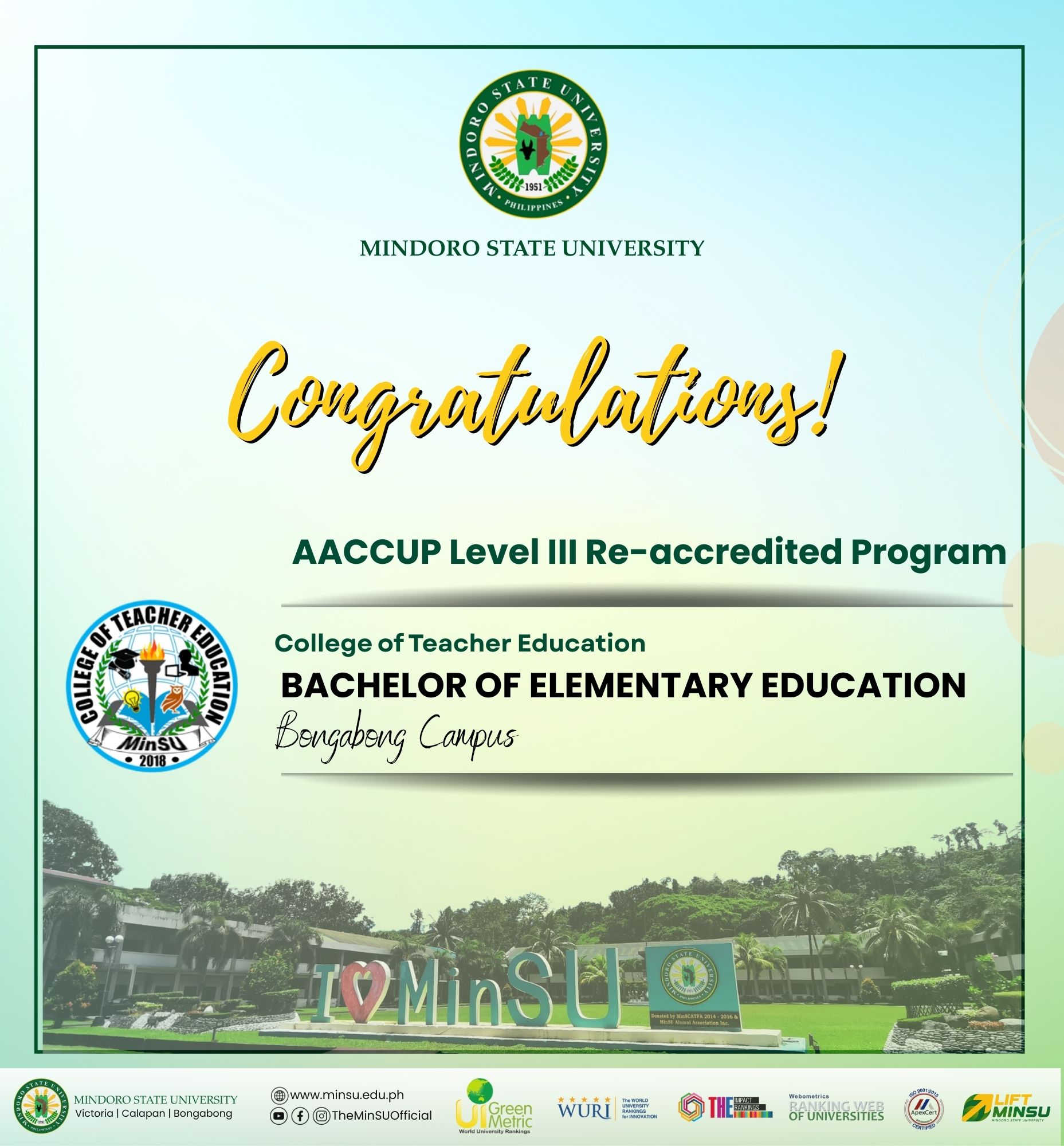 BEEd Program at MinSU Bongabong levels Up to Level III Re-accredited Program