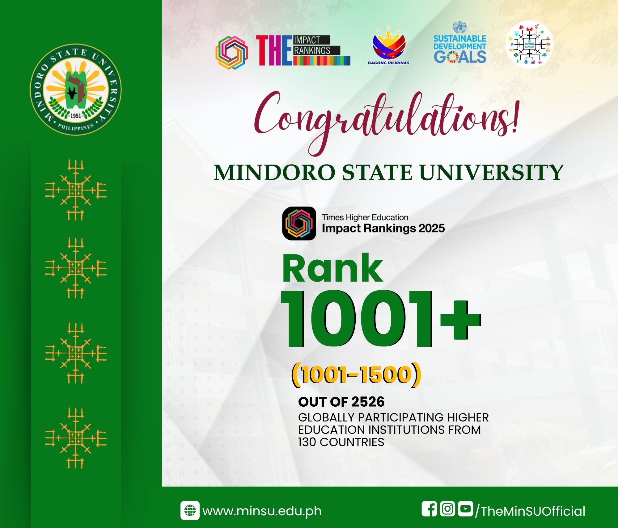 MinSU joins global stage in 2025 THE Impact Rankings, Tops in MIMAROPA
