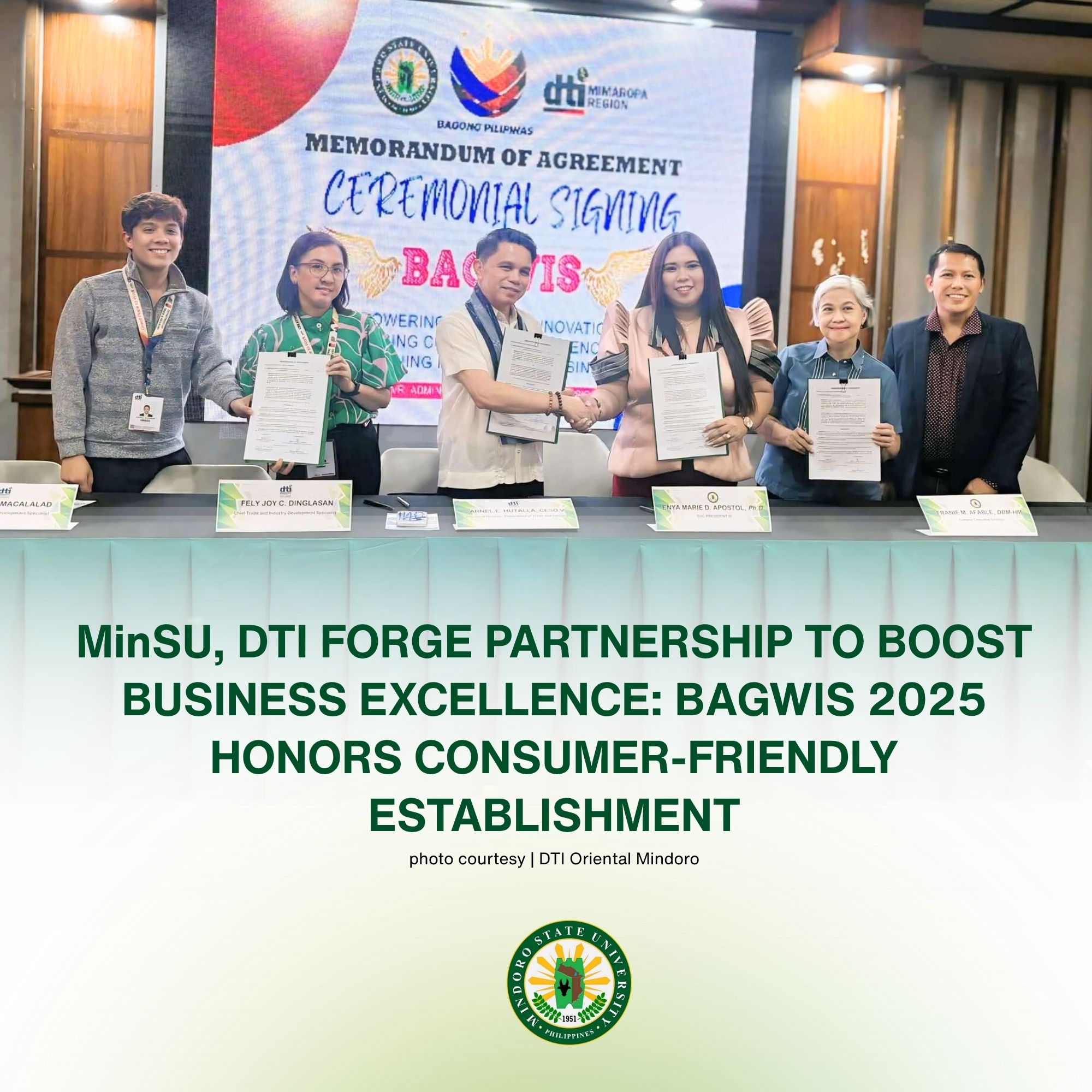 MinSU, DTI forge landmark partnership to boost business excellence: BAGWIS 2025 honors consumer-friendly establishments